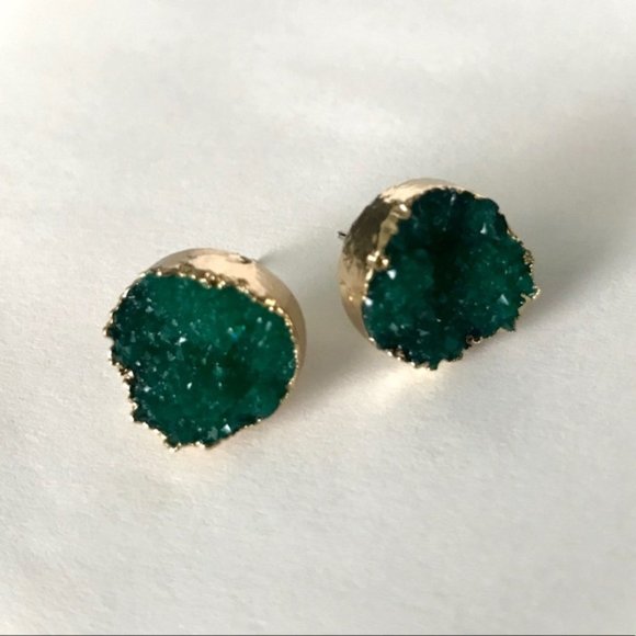 Indie Boho Druzy Green Crystal Quartz Earrings - Picture 2 of 8